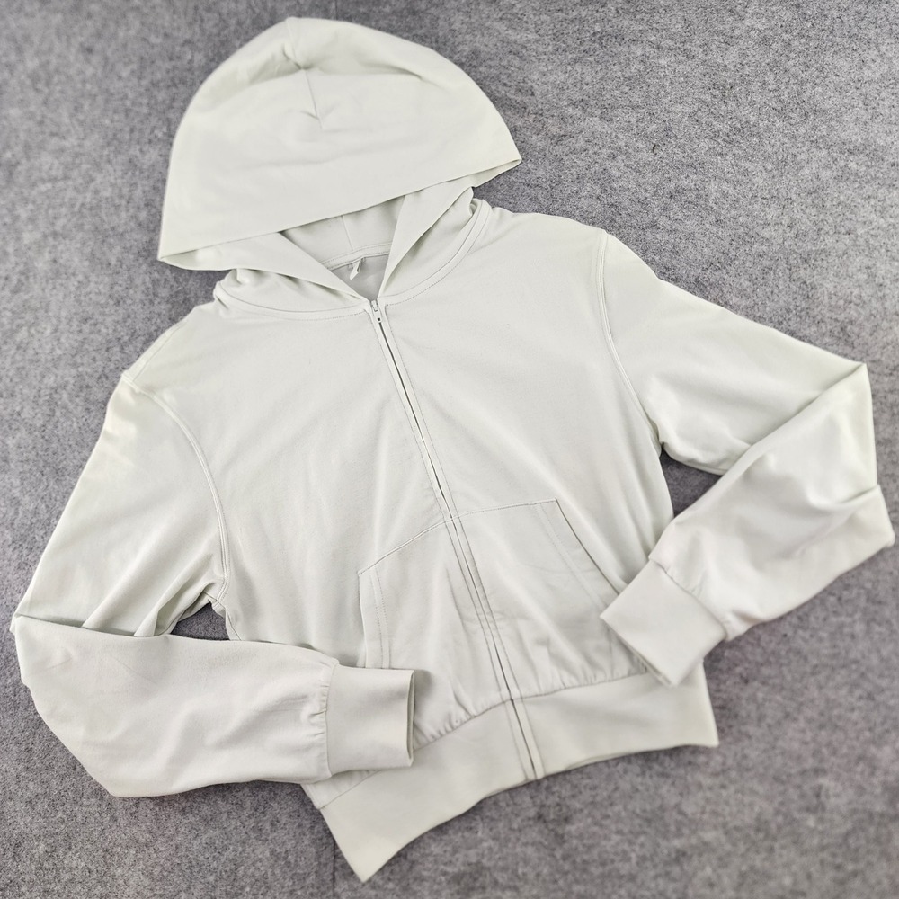 SKIMS Light Green Cotton Fleece Full Zip Hoodie Small Womens Lounge